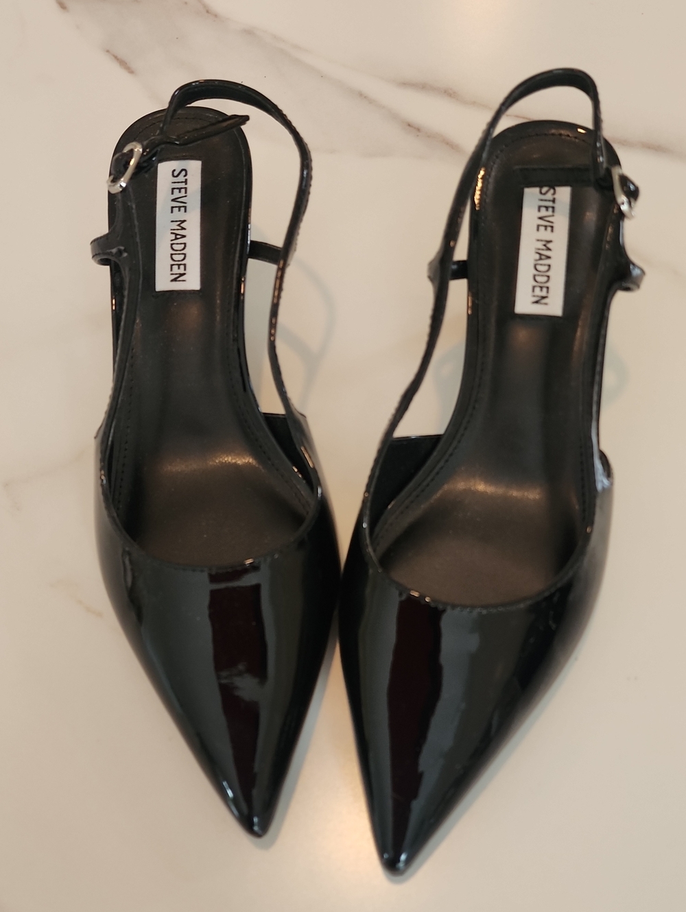 Steve Madden Black Patent Pointed Slingback Heels Size 8 But More Like A 7.5 Fit